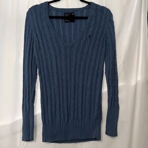 American Eagle V-neck cable nit blue Sweater sz large